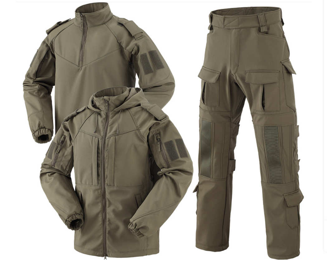 男款冲锋衣三件套运动套装防风防水保暖登山夹克服三合一迷彩细节图