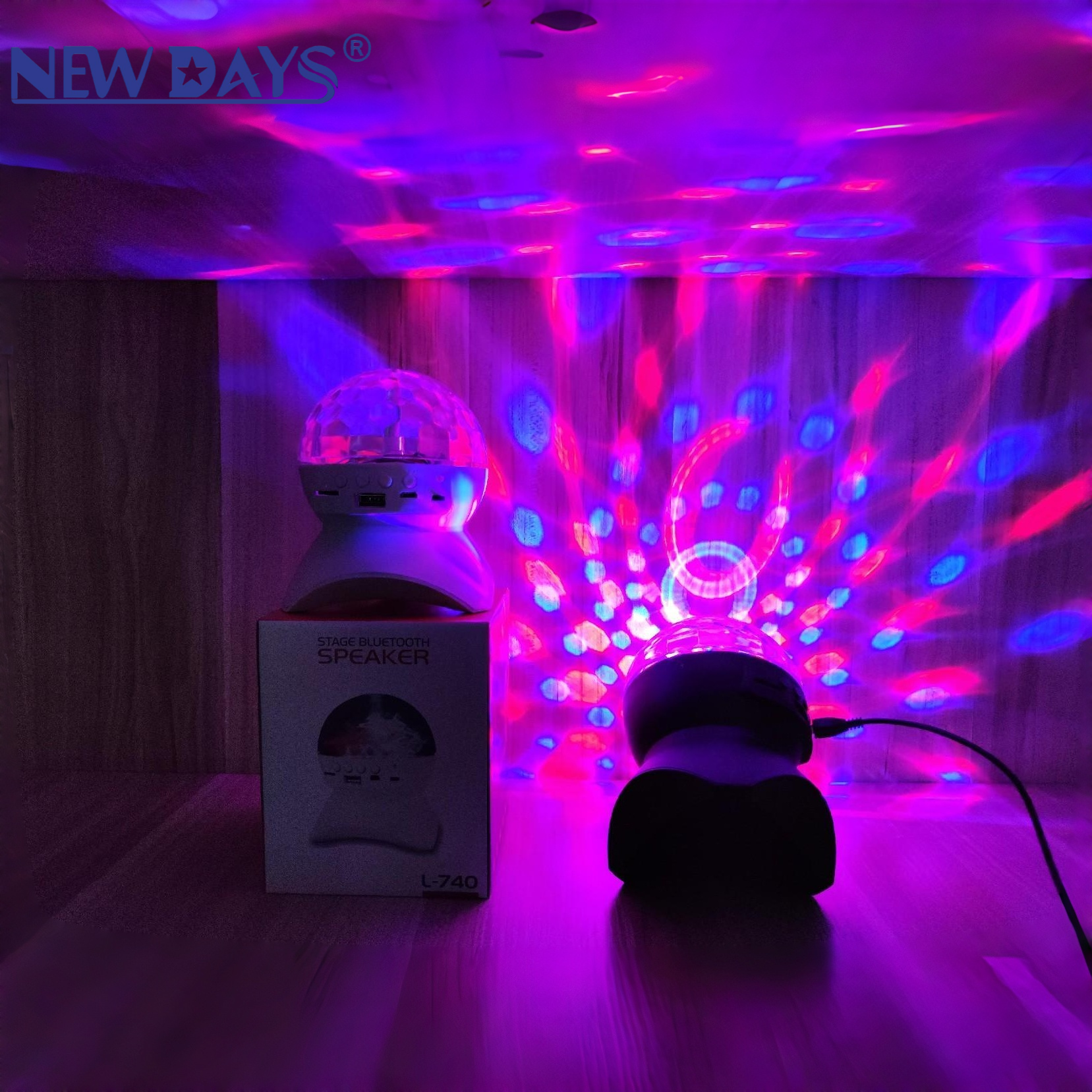 NEWDAYS brand cross-border new starry sky lights, Bluetooth rotating stage crystal lights, projection lights, moon lights, RGB seven-color cool lights, home atmosphere lights details Picture