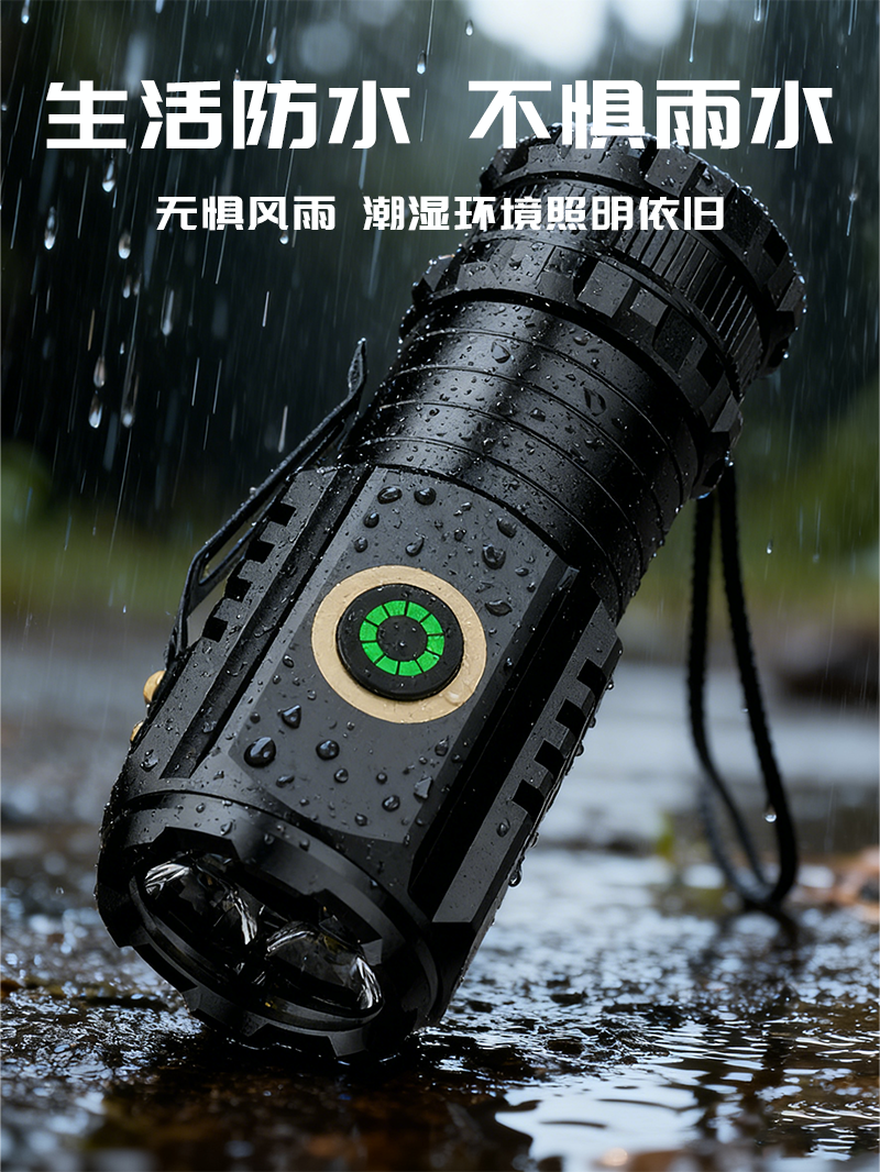Outdoor mini flashlight, powerful laser cannon, three-eye multi-functional charging, portable, long-lasting, magnetic suction small flashlight pic 5
