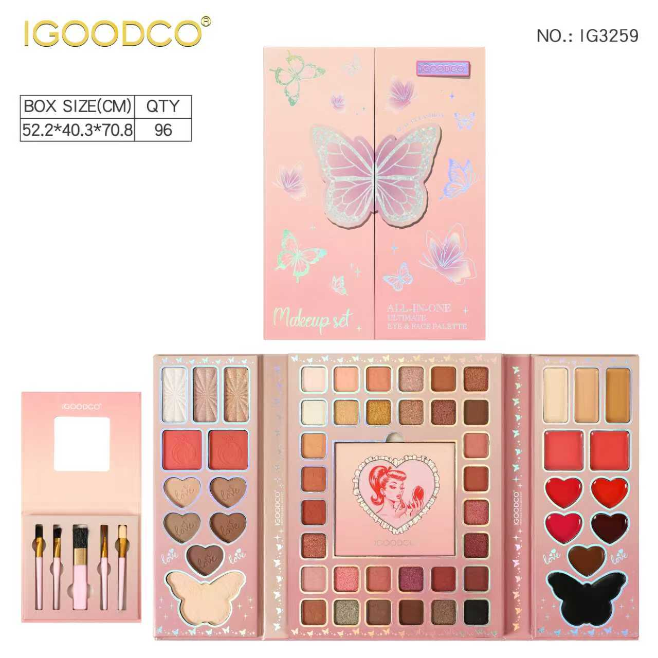 外贸跨境IGOODCO系列幻彩蝴蝶54色亮色眼影盘批发