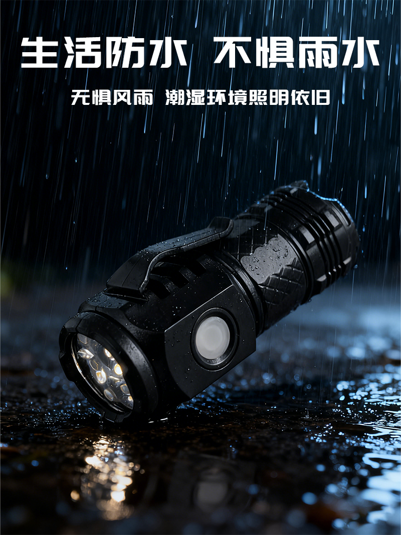 Three-eyed Little Monster flashlight, mini with side light, charging, strong light magnetic attraction, flashing pen clip, ABS small flashlight pic 5
