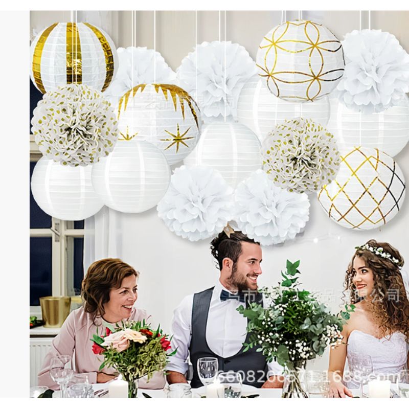 跨境新款派对装饰婚礼白金灯笼花球户外氛围节日圆形派对挂饰灯笼