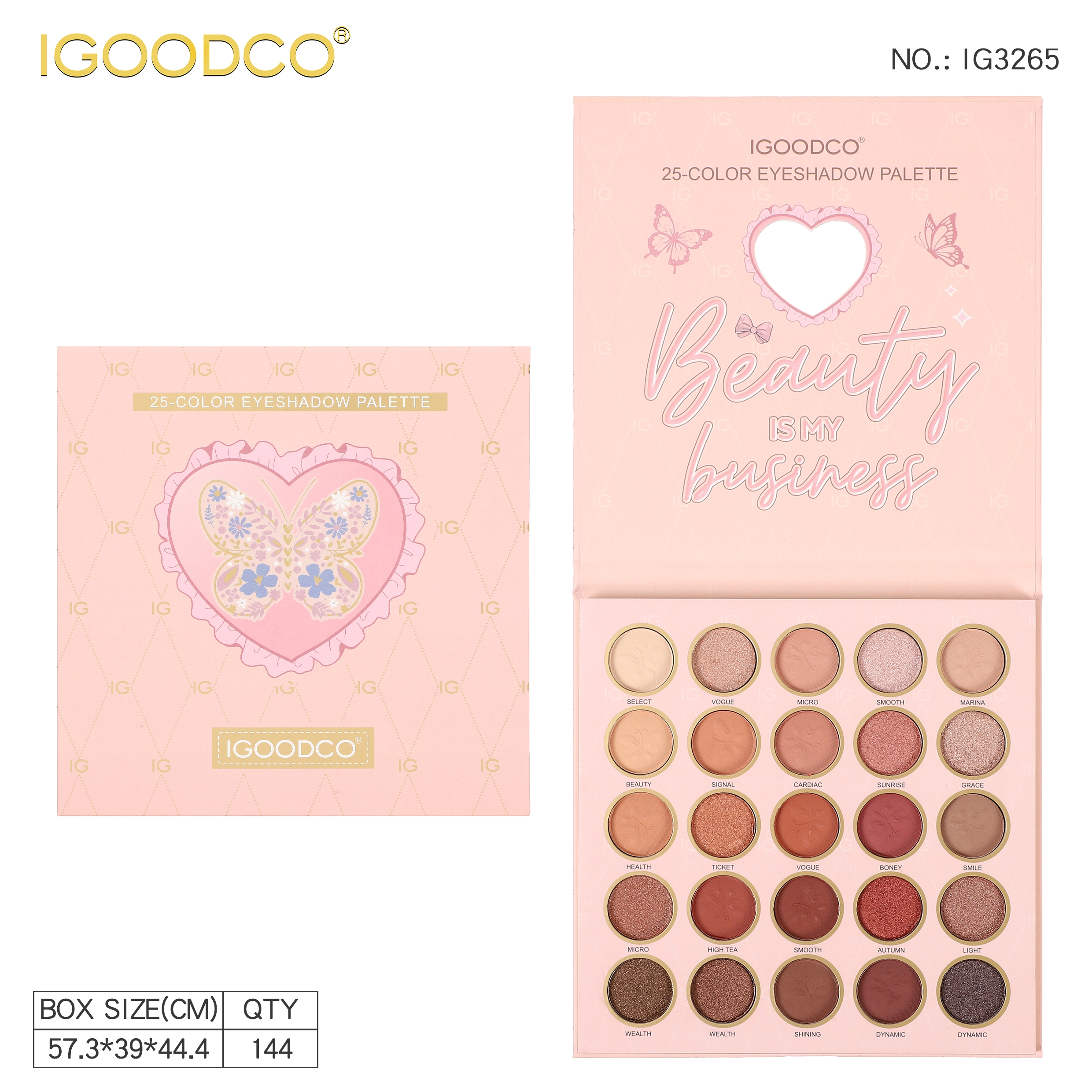 外贸跨境IGOODCO系列花边蝴蝶25色亮色眼影盘批发