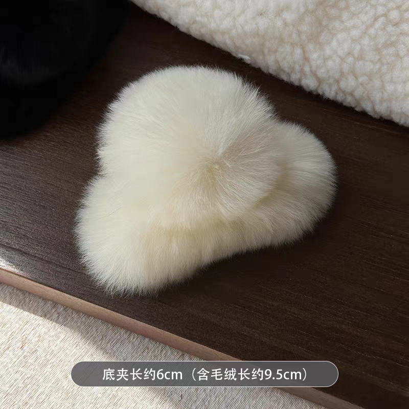 精致小巧~獭兔毛网红发夹女秋冬后脑勺盘发点缀抓夹高级感鲨鱼夹详情图8