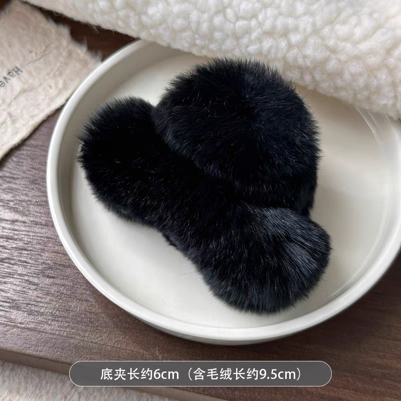 精致小巧~獭兔毛网红发夹女秋冬后脑勺盘发点缀抓夹高级感鲨鱼夹详情图9