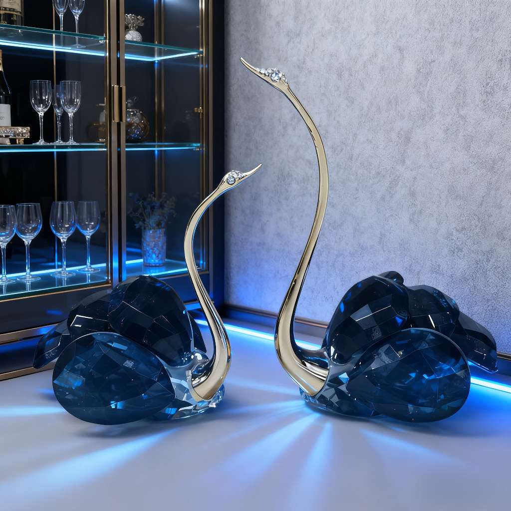 水晶工艺品礼品摆件水晶天鹅玻璃工艺品装饰品创意家居摆设酒店卧室摆件白底实物图