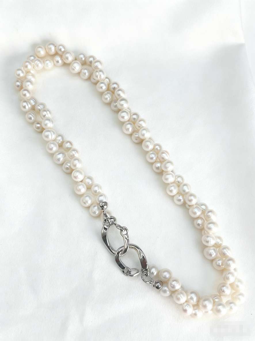 Double-layer natural pearl necklace, 9-10mm large natural pearl, fashionable and individual style, unisplendour, cool details Picture