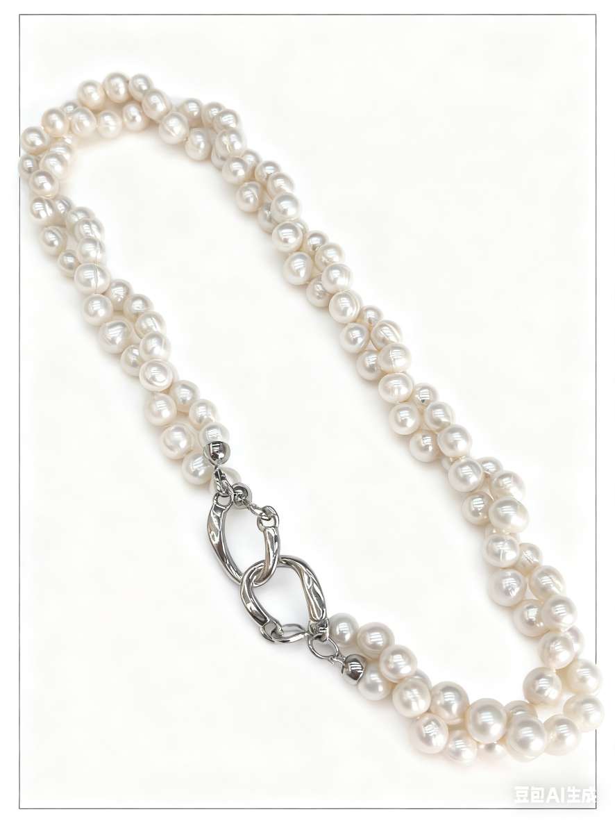 Double-layer natural pearl necklace, 9-10mm large natural pearl, fashionable and individual style, unisplendour, cool Specification image