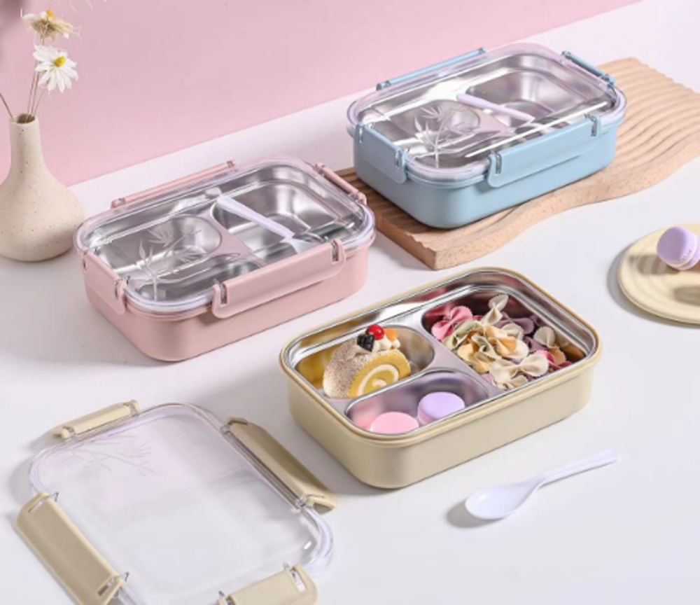 多格 304 不锈钢饭盒 玻璃盖密封便当盒 上班族学生带饭餐盒 带餐具详情2