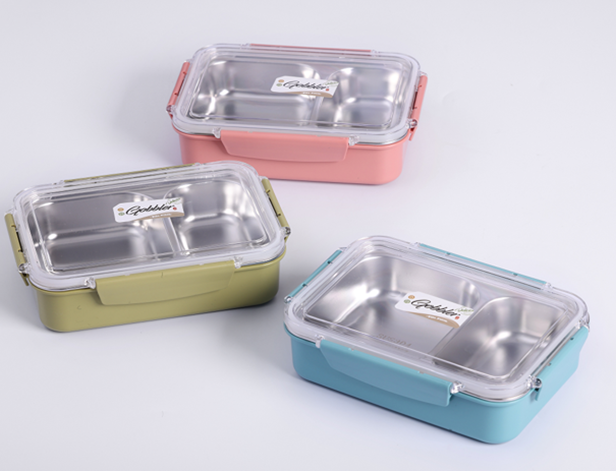 多色不锈钢分隔饭盒 密封透明盖便当盒 上班族学生便携餐盒详情3