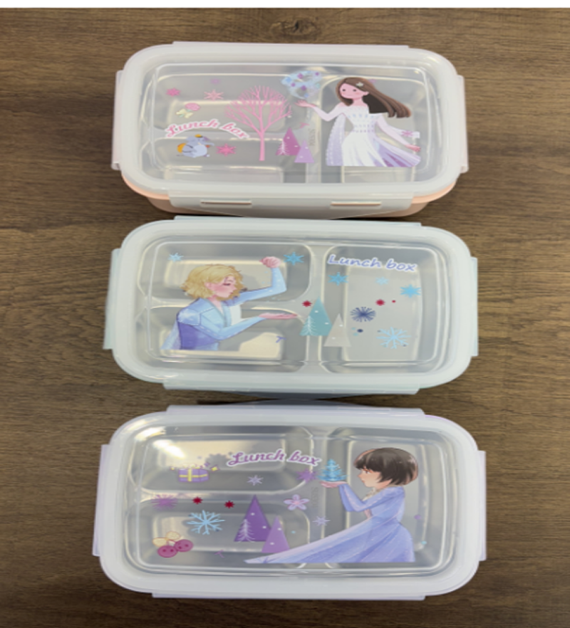 冰雪公主卡通不锈钢分隔饭盒 少女心学生便当盒 带图案密封便携餐盒详情2