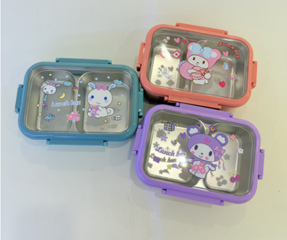 多色双格不锈钢饭盒 卡通密封便当盒 少女心学生便携餐盒详情2