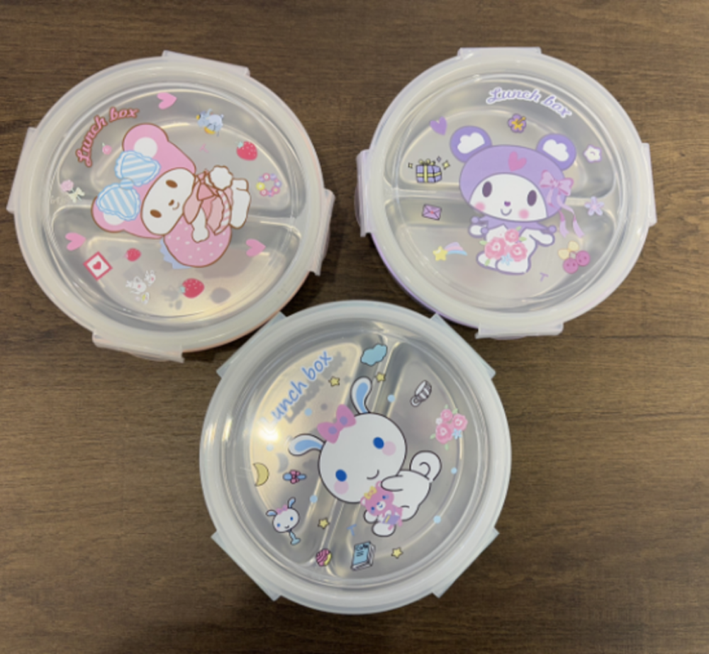 兔子卡通圆形不锈钢饭盒 双格密封便当盒 少女心学生便携餐盒详情2