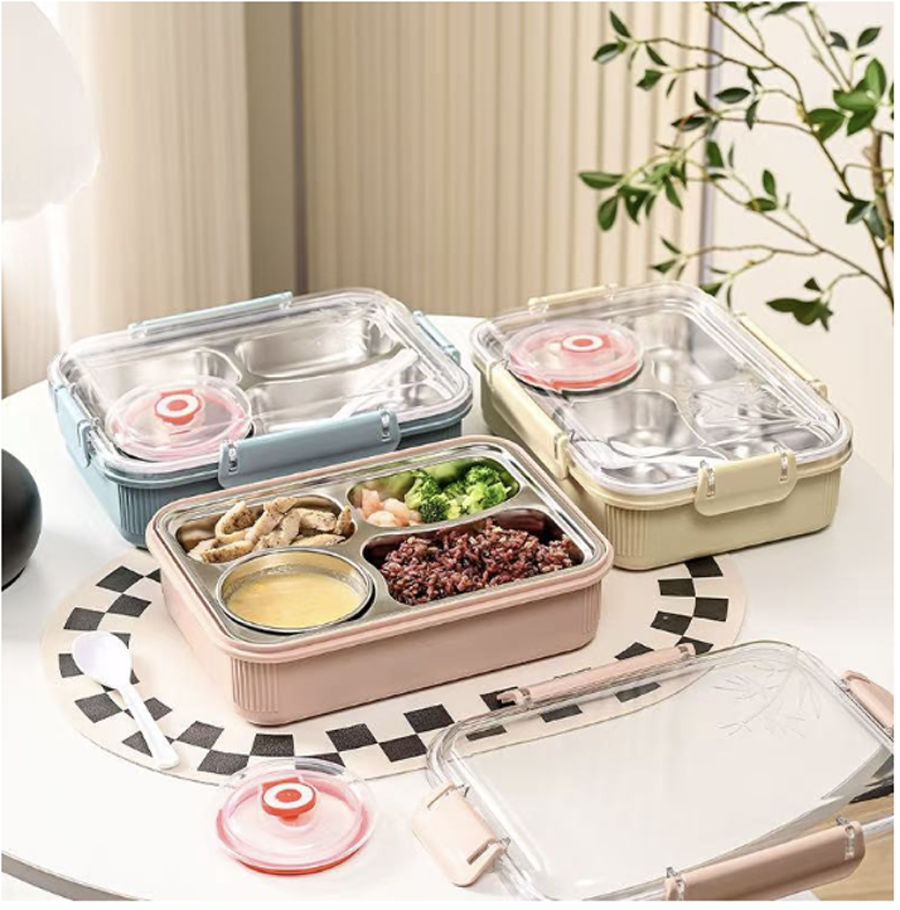 304 不锈钢多格带汤盒饭盒 玻璃盖密封便当盒 上班族学生可加热餐盒详情2