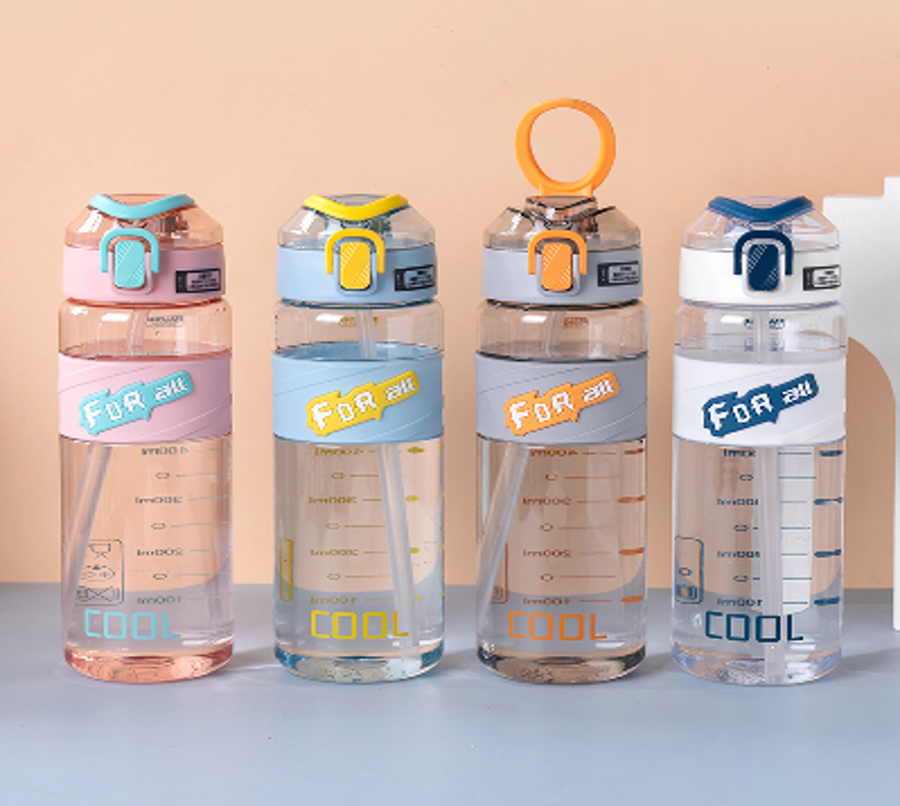 【马卡龙4色】带刻度吸管运动水杯 FOR all便携提手防漏大容量学生户外健身水壶详情2