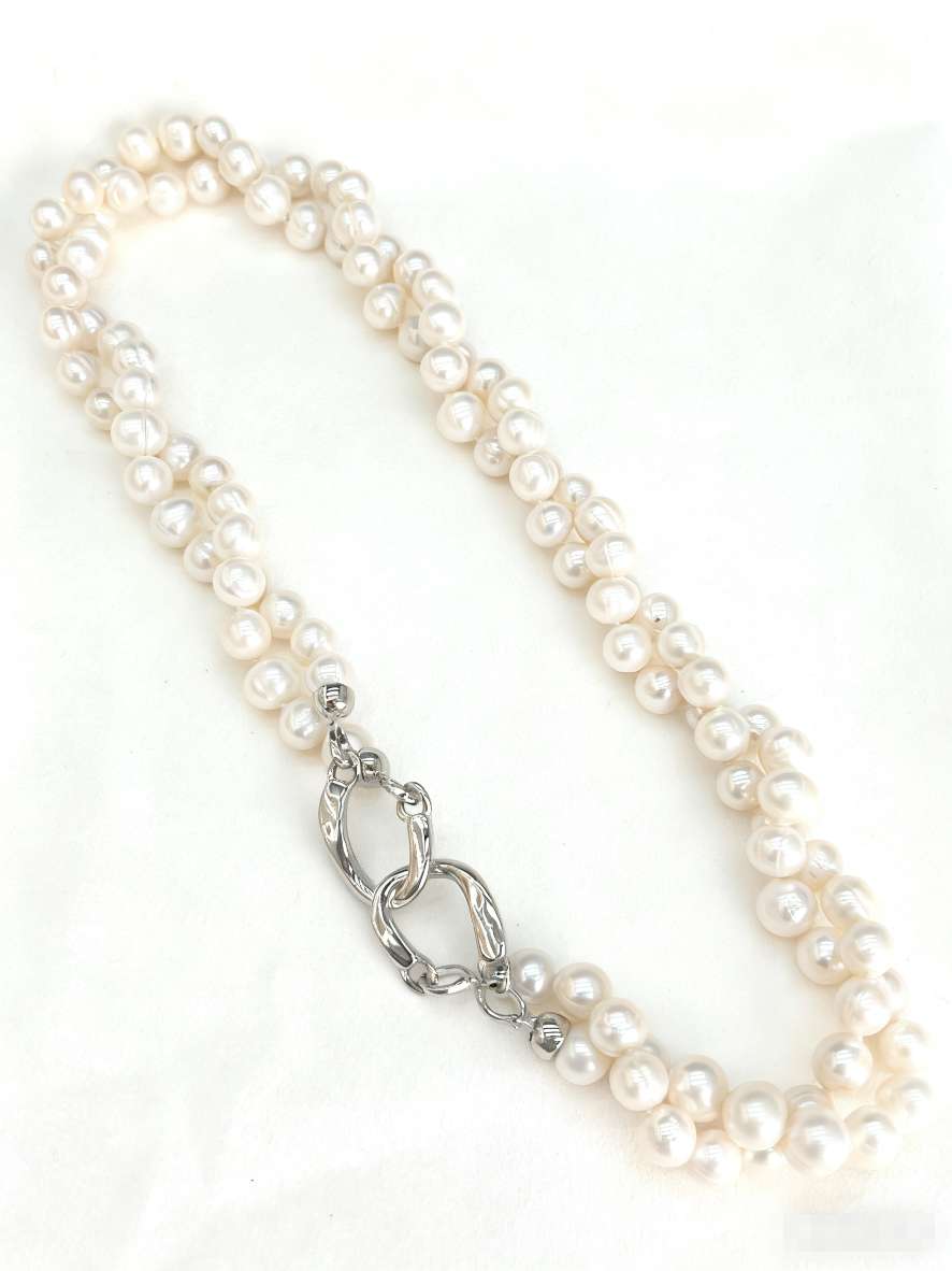 Double-layer natural pearl necklace, 9-10mm large natural pearl, fashionable and individual style, unisplendour, cool Item Picture