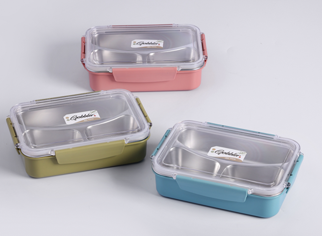 多色不锈钢分隔饭盒 密封透明盖便当盒 上班族学生便携餐盒详情2