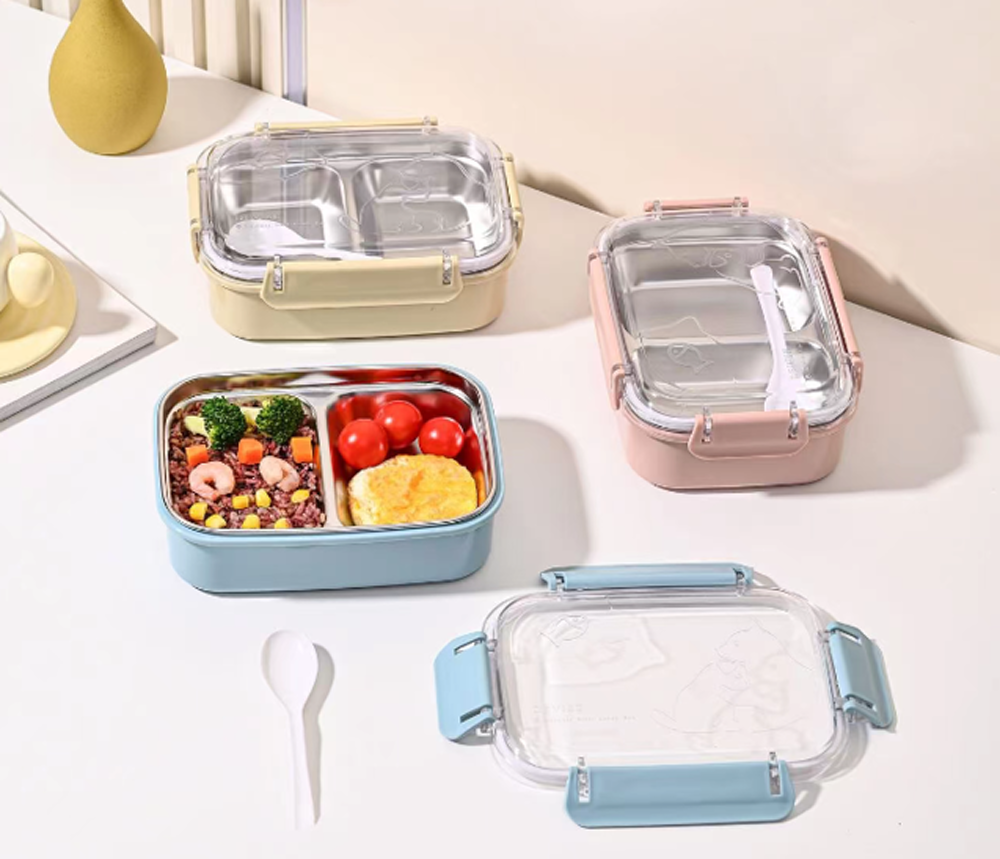 双格不锈钢饭盒 密封透明盖便当盒 上班族学生带饭餐盒 自带餐具详情2