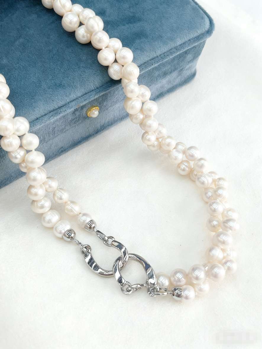 Double-layer natural pearl necklace, 9-10mm large natural pearl, fashionable and individual style, unisplendour, cool