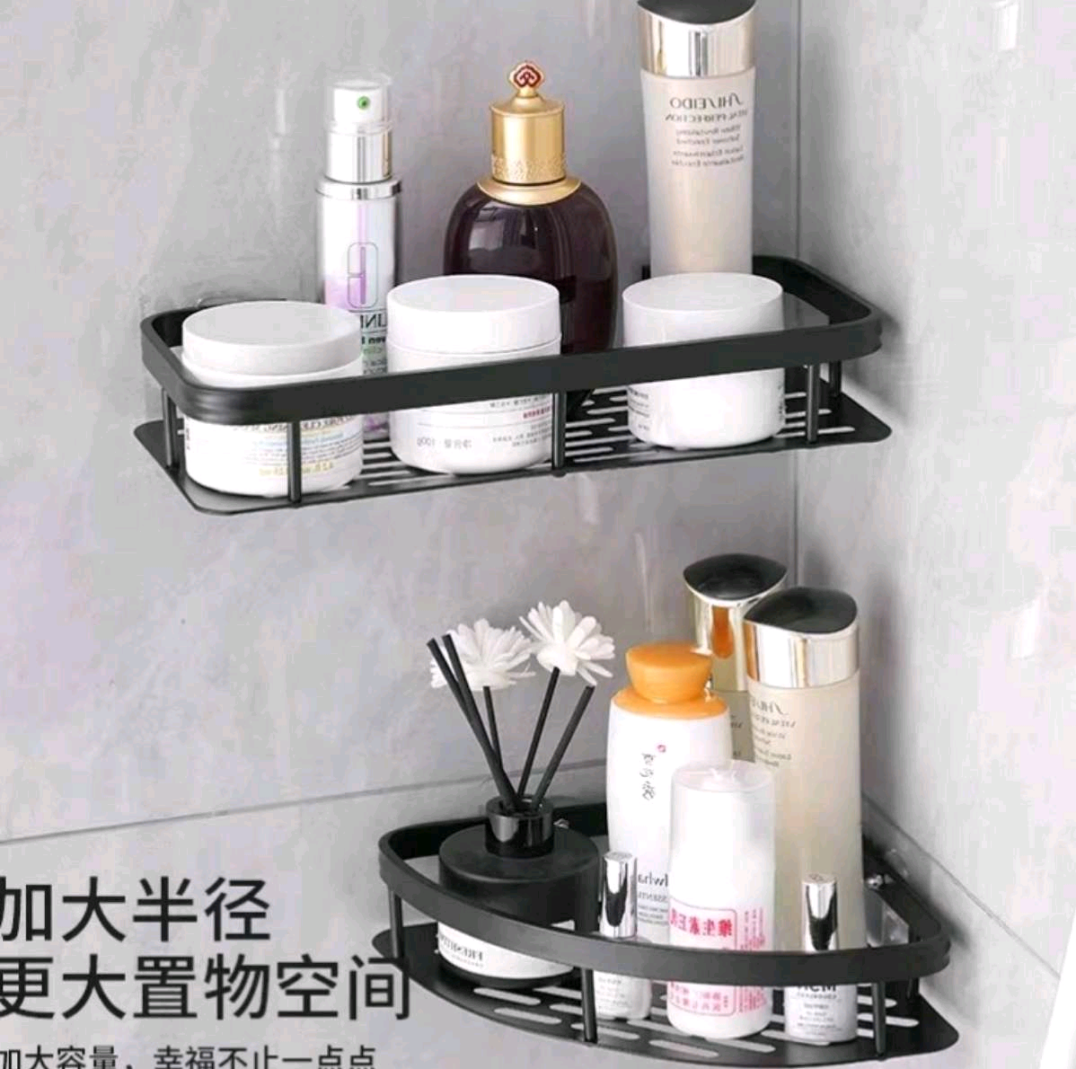 Aluminum hollow widened rolled edge triangular seamless storage rack, no need for drilling, bathroom triangular storage rack, wall-mounted toilet, washroom, shower room wall storage hanging rack detail image 3