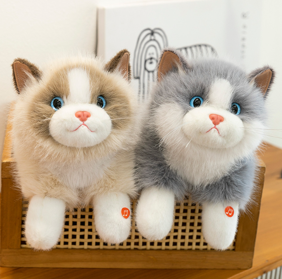 跨境热销仿真会叫布偶猫玩偶毛绒玩具呆萌小猫咪公仔娃娃