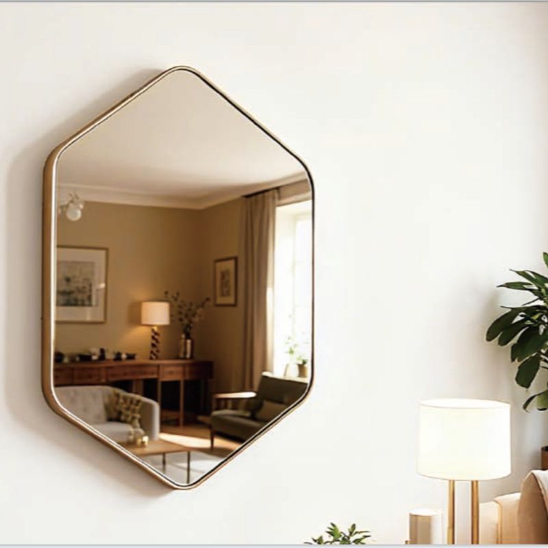 Estilo europeo hexagonal espejo de baño sin perforación espejo cosmético de baño para el hogar espejo de baño montado en la pared details Picture