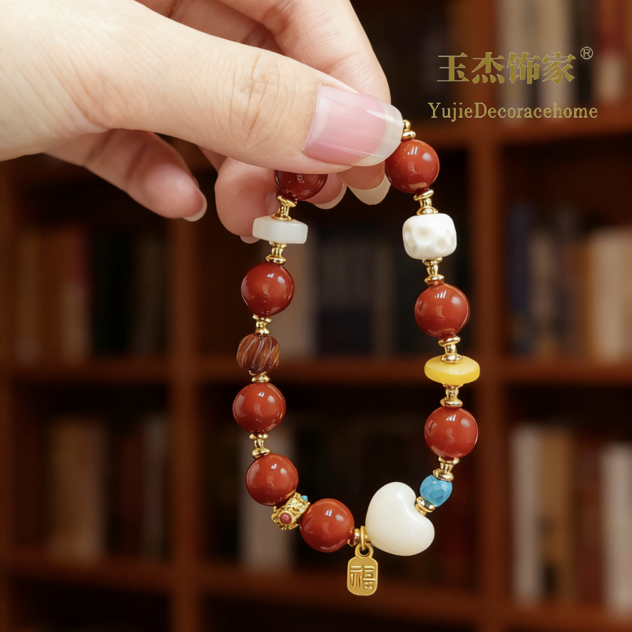 红玛瑙搭爱心根付手串时尚珠宝手链饰品女款简约手饰百搭潮流首饰礼物详情图6
