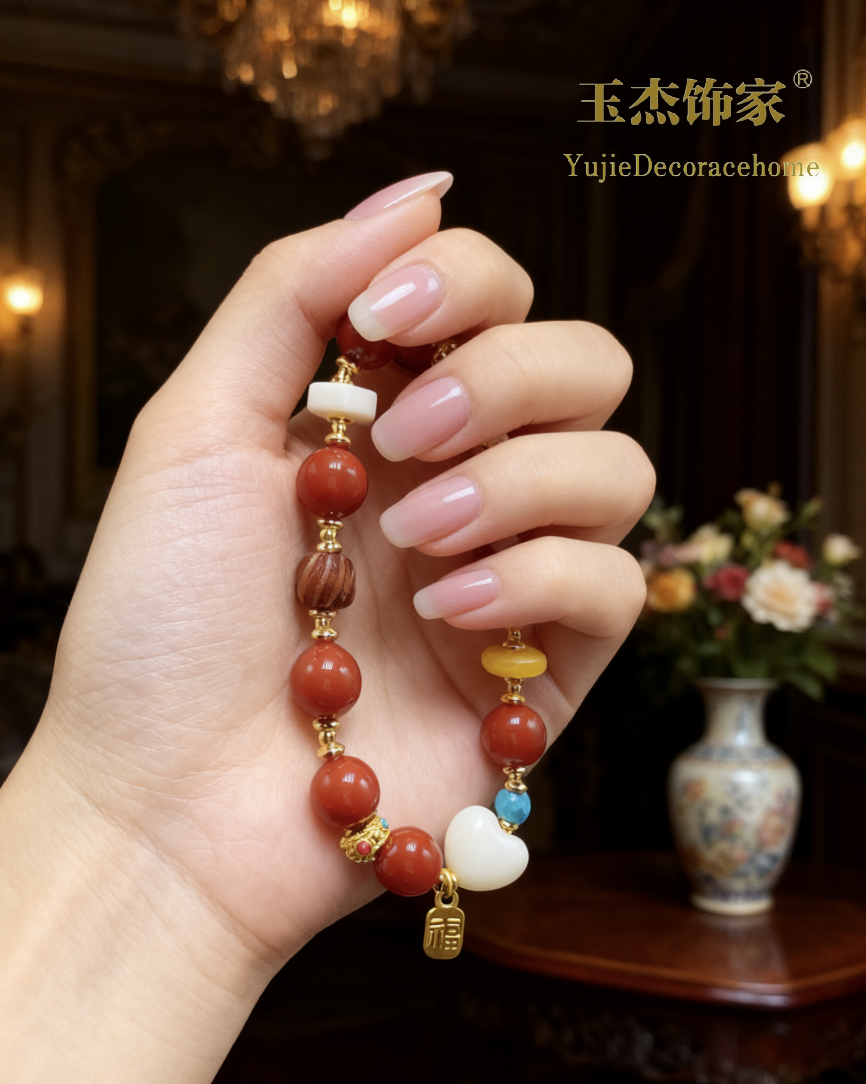 红玛瑙搭爱心根付手串时尚珠宝手链饰品女款简约手饰百搭潮流首饰礼物详情图3