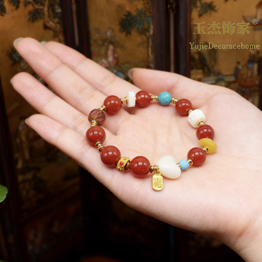 红玛瑙搭爱心根付手串时尚珠宝手链饰品女款简约手饰百搭潮流首饰礼物详情图5