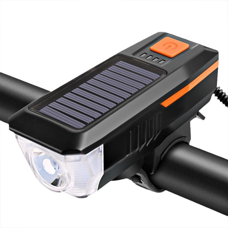 Hot-selling solar-powered horn headlight with battery level display, high-lumen strong light for night riding, high-pitched horn light Item Picture