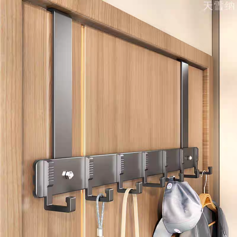 18cm-5钩太空铝长臂门后挂钩门背式免打孔挂衣架置物衣服收纳架入户门上挂架壁挂衣钩详情图3