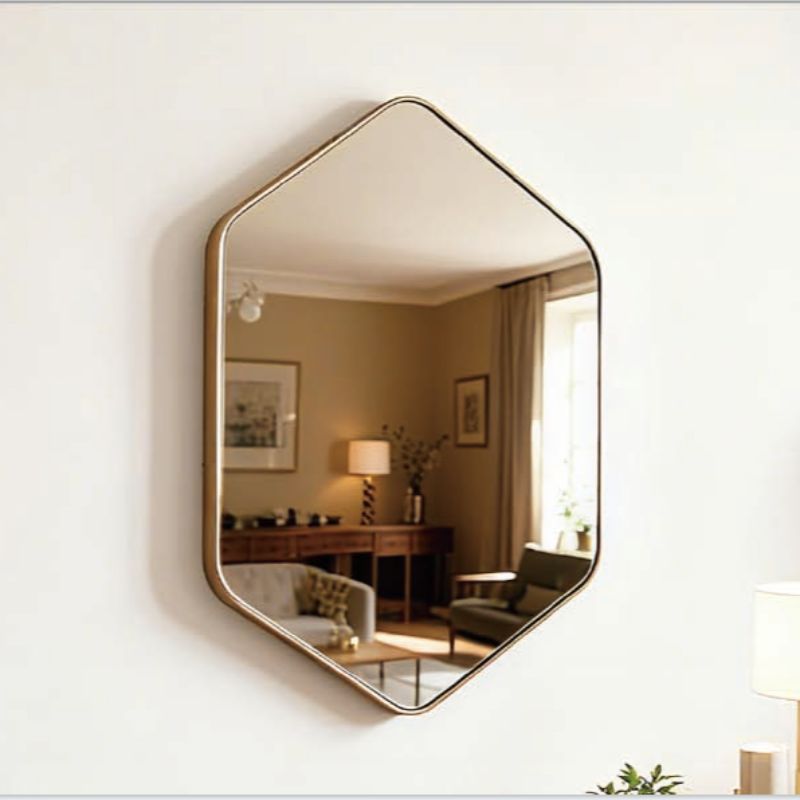 欧式六边形浴室镜子免打孔洗手间化妆镜家用壁挂卫浴镜