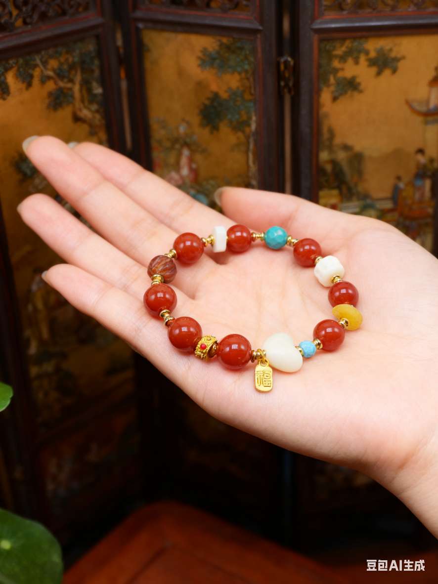 红玛瑙搭爱心根付手串时尚珠宝手链饰品女款简约手饰百搭潮流首饰礼物详情图7