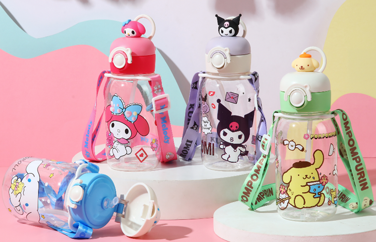 三丽鸥美乐蒂库洛米布丁狗吸管水杯 带背带便携少女心高颜值大容量学生随手杯详情2