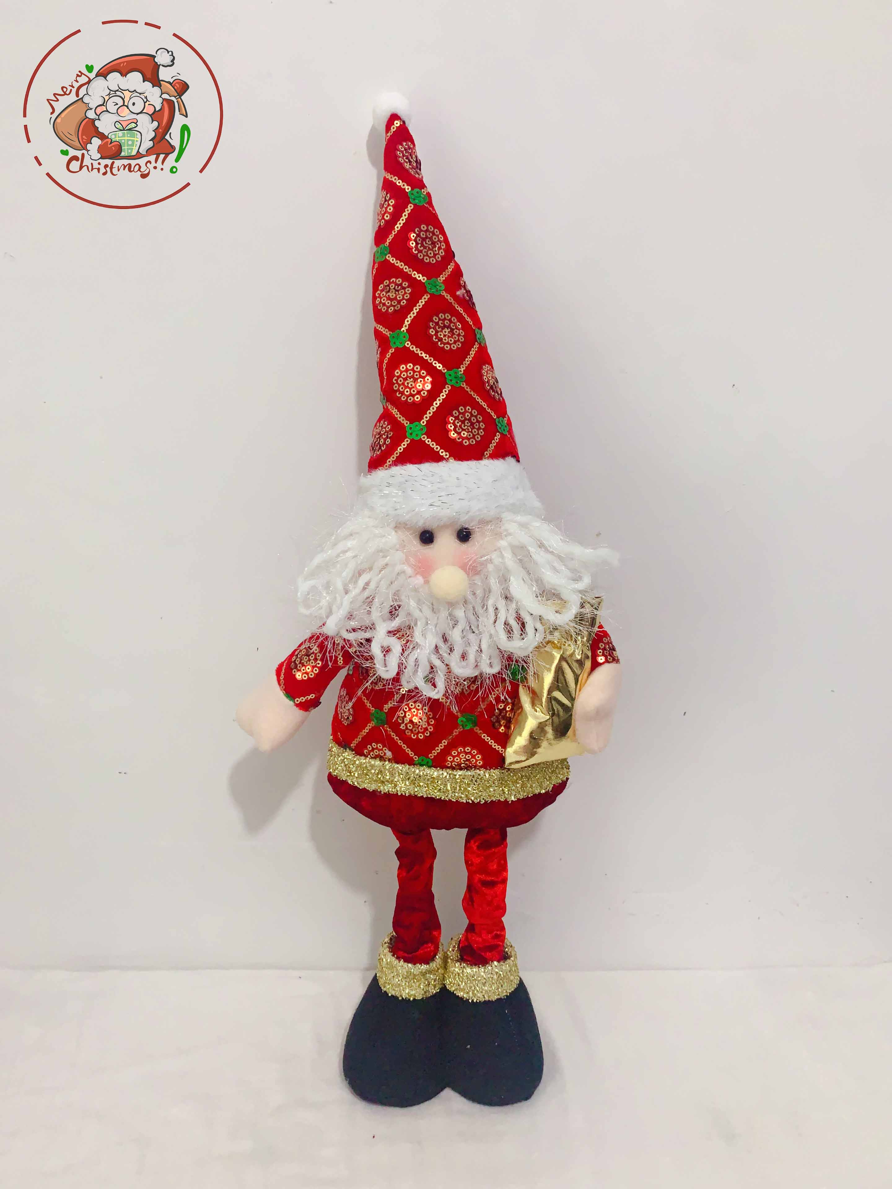 跨境圣诞老人玩偶，圣诞节装饰品，圣诞伸缩精美老人带灯光音乐圣诞袜装饰品电动圣诞礼品详情1