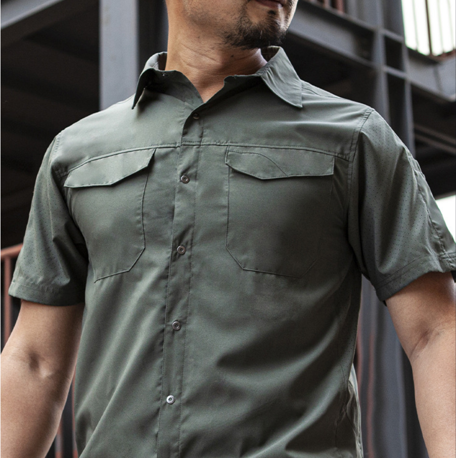 Summer outdoor men's short-sleeved shirt, breathable quick-drying shirt, lapel work clothes, casual top details Picture