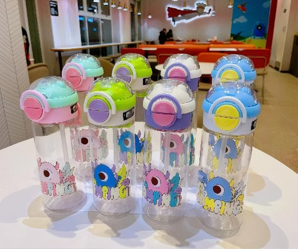 撞色卡通吸管水杯 炫彩多色可爱图案 便携大容量学生少女心高颜值随手杯详情2