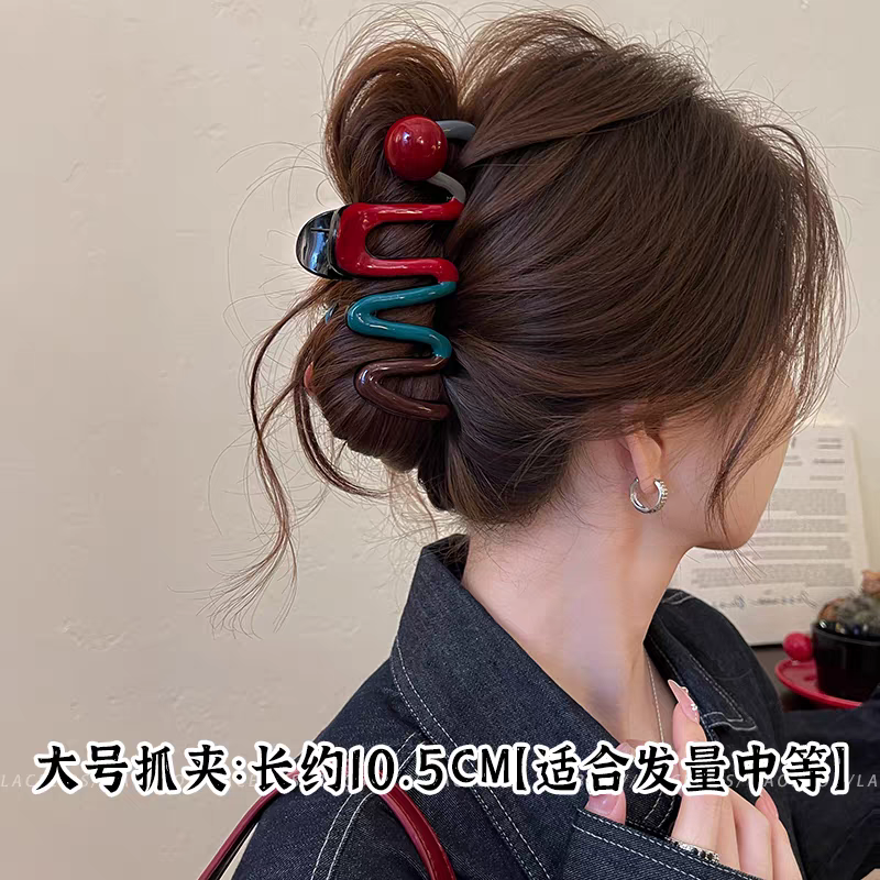 红蓝撞色头发抓夹大号鲨鱼夹发夹女后脑勺2025新款高级感夹子发饰发卡
