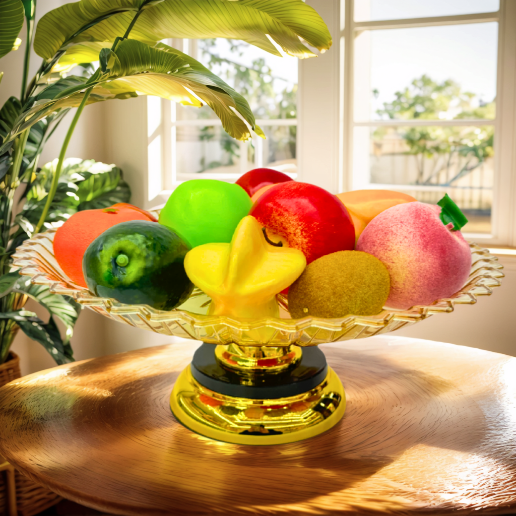 电镀金色塑料太阳花果盘客厅水果收纳