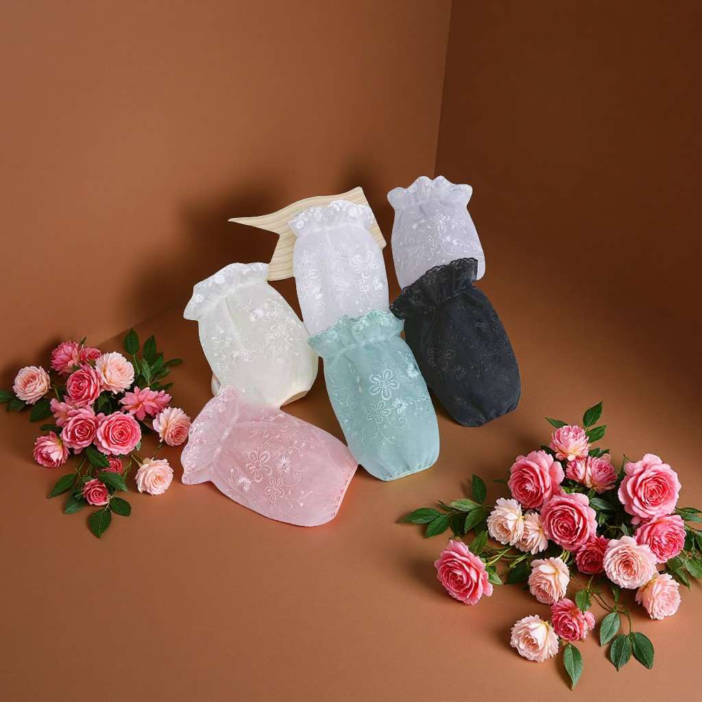 棒彩刺绣布女士，学生防晒袖套运动护手手套多功能防护袖
