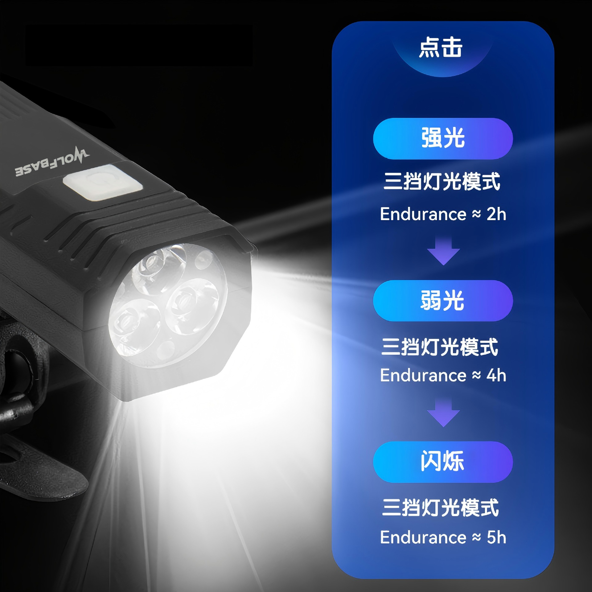 Multi-led high-brightness bicycle headlight, rechargeable waterproof portable cycling flashlight, night riding light, emergency lighting and warning light Specification image