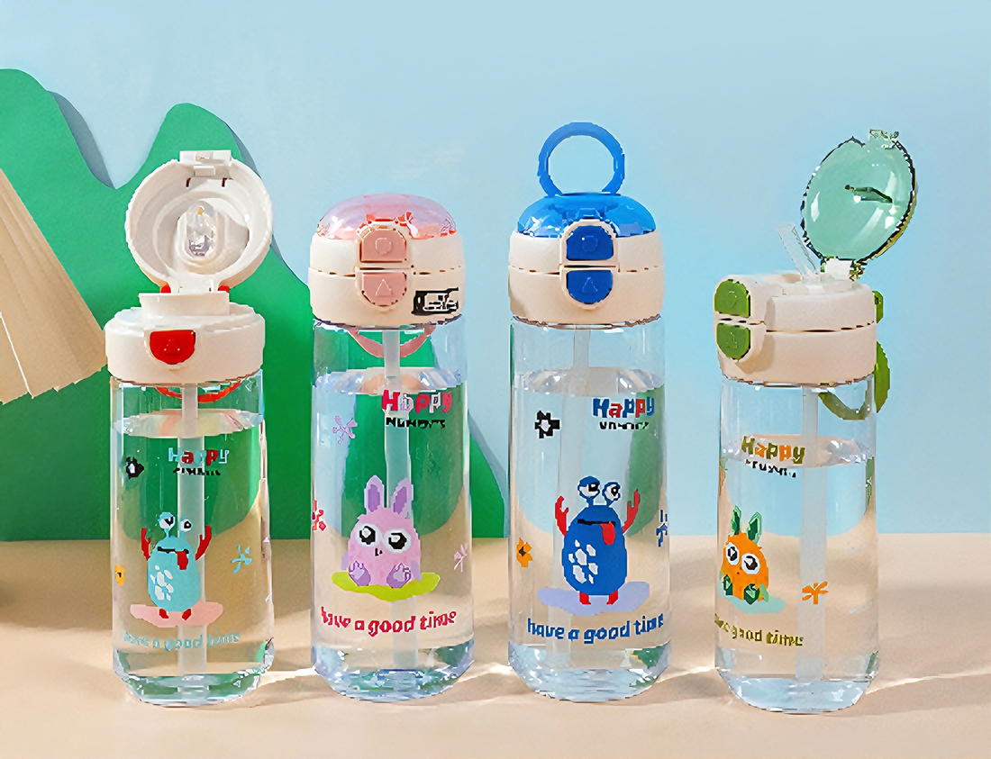 卡通萌趣Happy吸管杯 儿童便携防漏弹盖水杯 多色可爱动物图案学生大容量饮水壶详情2