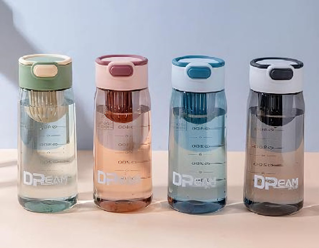 DREAM带茶隔吸管杯 多色简约刻度水杯 学生便携防漏大容量泡茶随手杯详情2