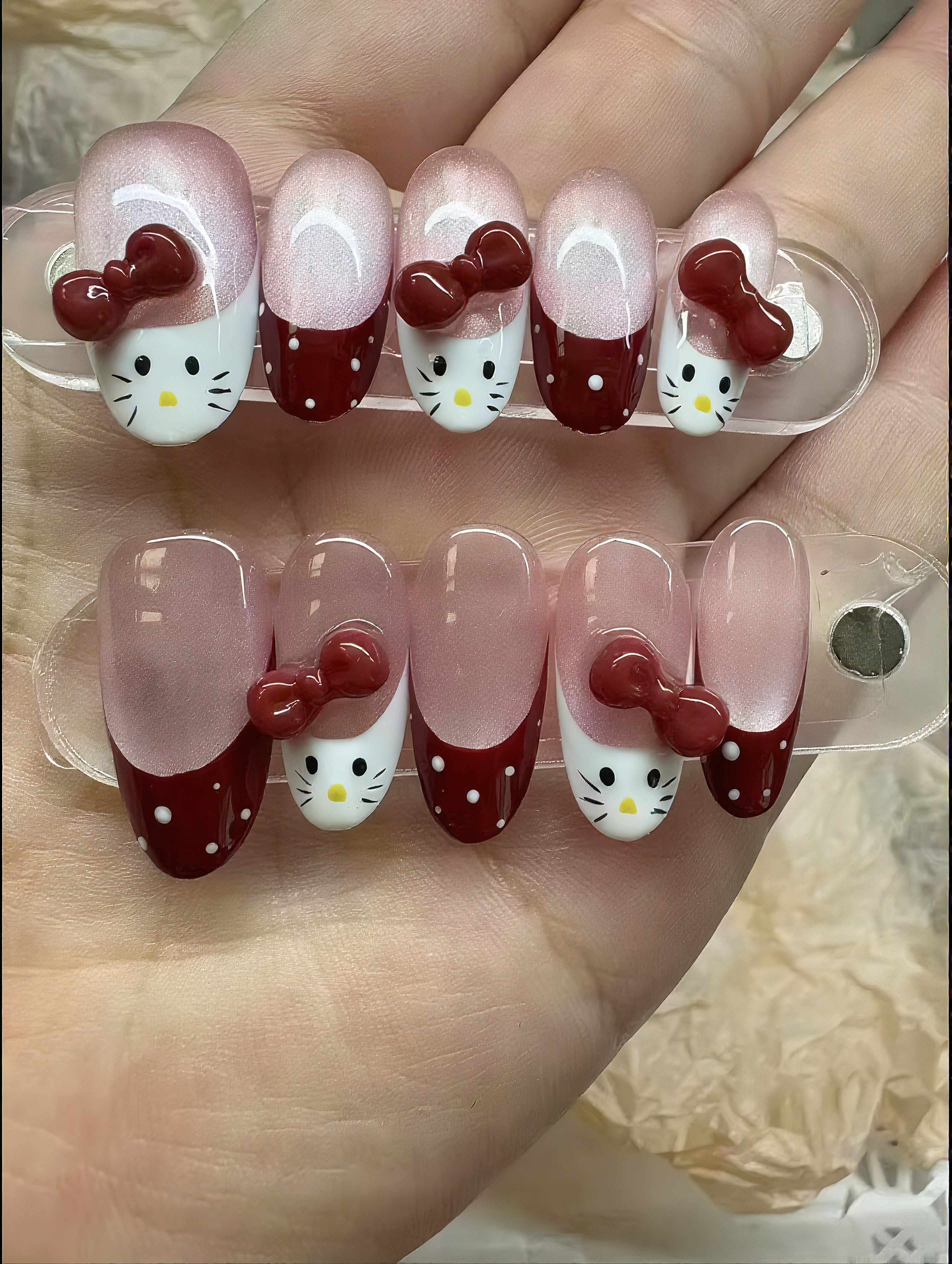手绘可爱小猫纯手工高级感穿戴精品美甲工厂指甲贴片批发