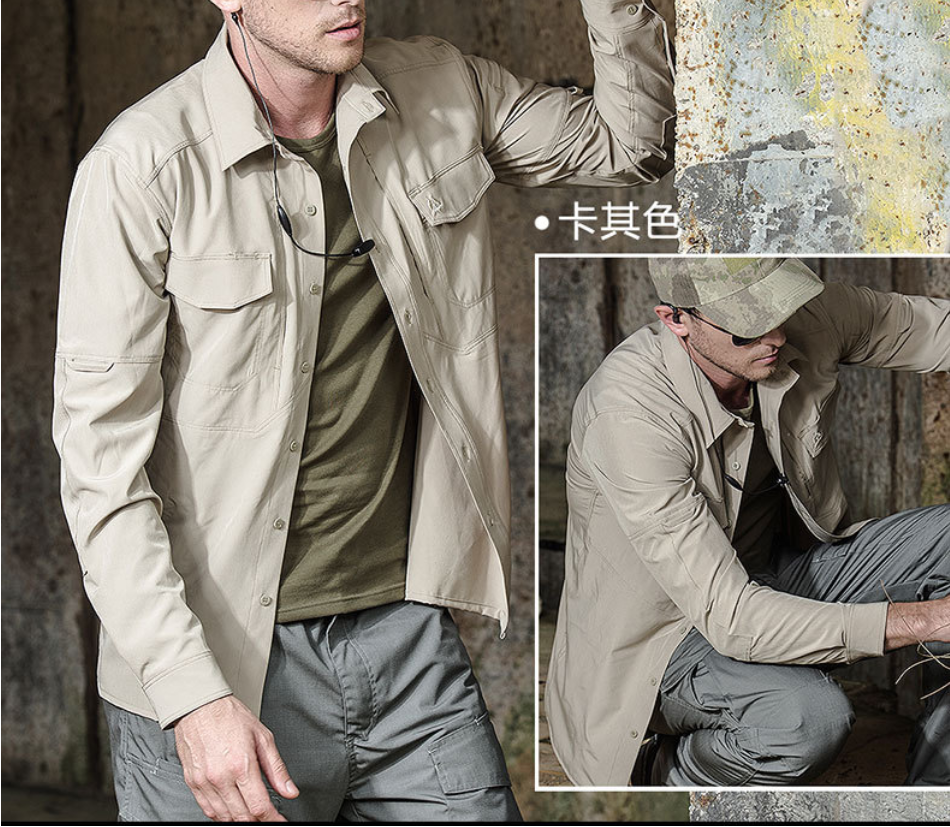 Outdoor long-sleeved shirts, mountaineering tactical shirts, moisture-absorbing and quick-drying shirts, spring and autumn business casual wear details Picture