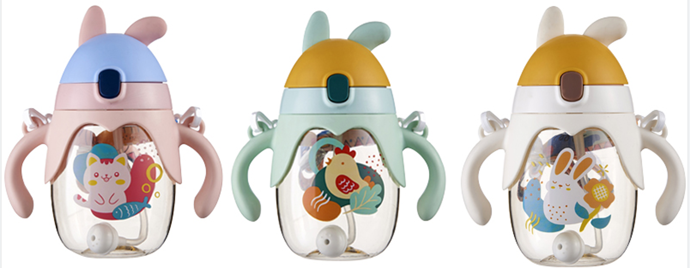 卡通萌兔儿童吸管杯 带手柄防漏学饮杯 宝宝可爱便携喝水杯详情2