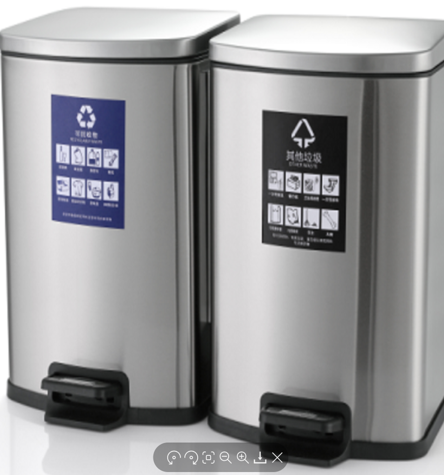 皓冠2AN连体式410不锈钢双桶垃圾桶 商用办公小区楼道防指纹分类收纳桶详情2
