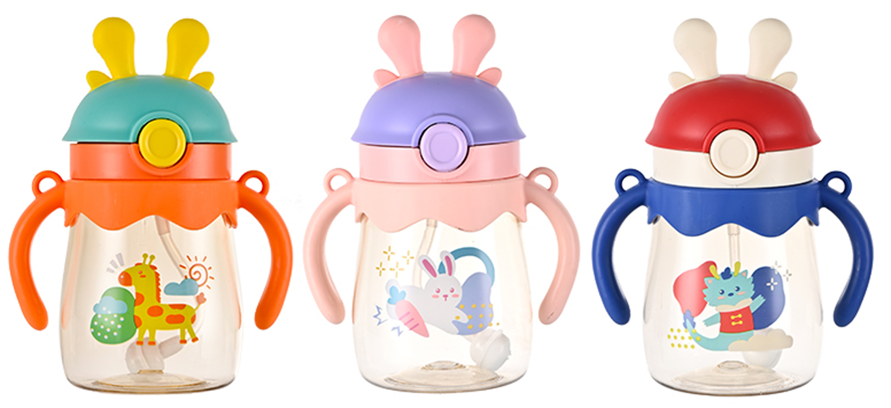 萌趣立体角儿童吸管杯 带手柄防漏学饮杯 宝宝卡通便携喝水杯详情2