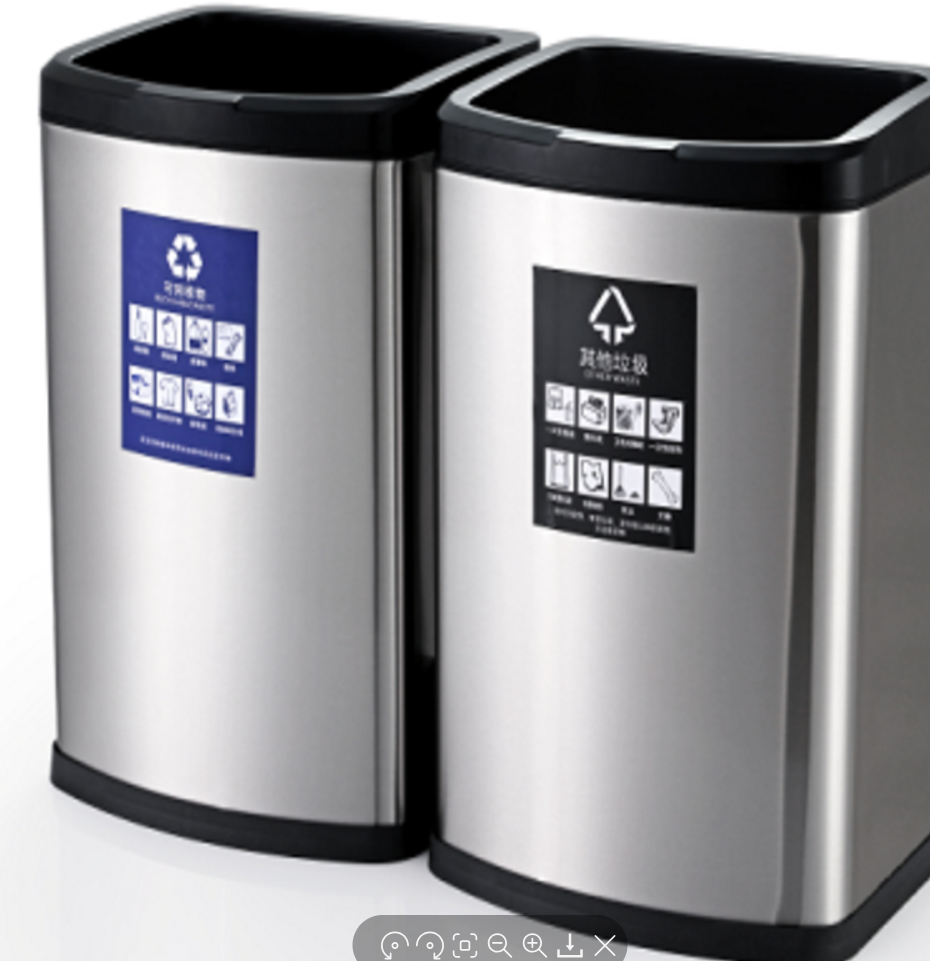 皓冠2AN连体式410不锈钢双桶垃圾桶 商用办公小区楼道防指纹分类收纳桶详情1