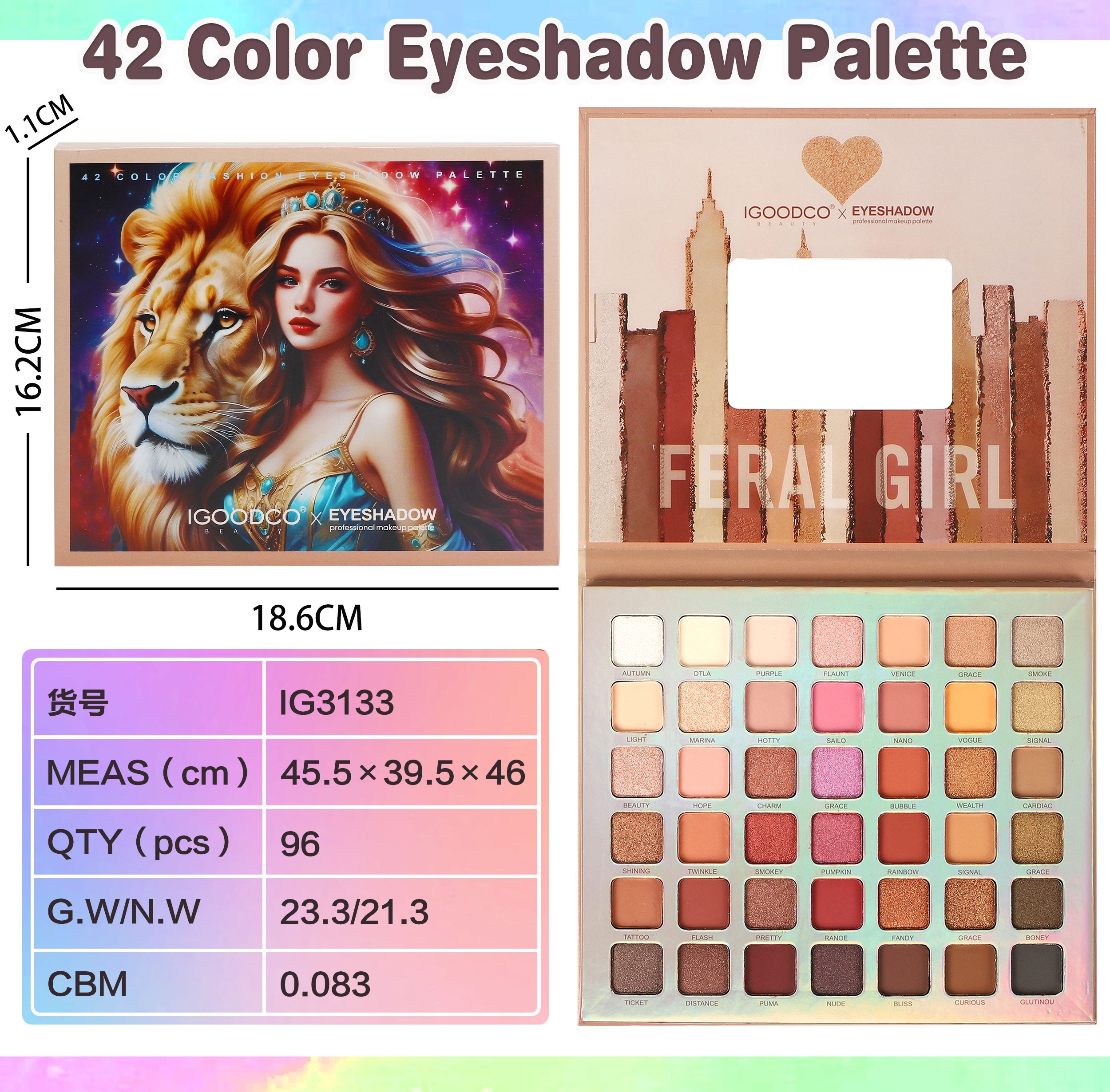 The new cross-border 42-color large eyeshadow palette, matte and pearlescent multi-color makeup palette, comes with a mirror, a must-have multi-color makeup for playing with makeup Specification image